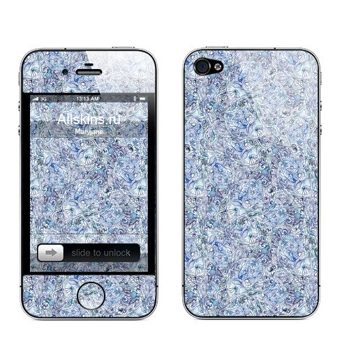 Наклейка на Телефон Apple iPhone 4S, 4 Голубой дудл,  купить в Москве – интернет-магазин Allskins, голубой, дудлы, узор, психоделика, гжель