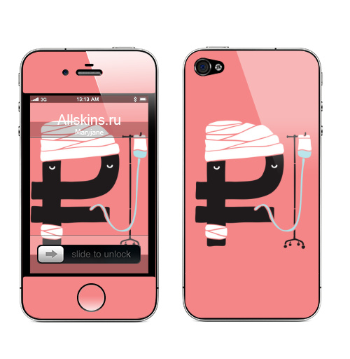 Наклейка на Телефон Apple iPhone 4S, 4 УПАЛ,  купить в Москве – интернет-магазин Allskins, политика, Россия, упал, валюта, рубль, логотип, прикол