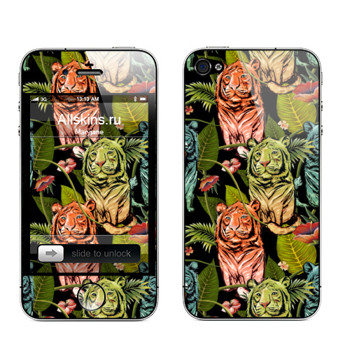 Наклейка на Телефон Apple iPhone 4S, 4 Гавайские тигры,  купить в Москве – интернет-магазин Allskins, тигры, гаваи