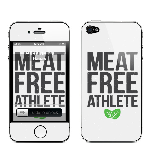 Наклейка на Телефон Apple iPhone 4S, 4 ВЕГАН СПОРТ,  купить в Москве – интернет-магазин Allskins, вегетарианство, спорт, сыроедение, фитнес, мясо, белок, растение, качалка