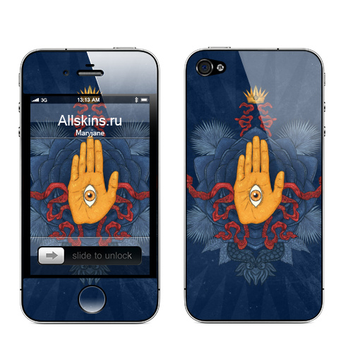 Наклейка на Телефон Apple iPhone 4S, 4 Талисман,  купить в Москве – интернет-магазин Allskins, ладонь, глаз, графика, магия, корона