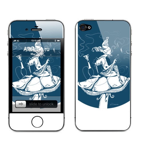 Наклейка на Телефон Apple iPhone 4S, 4 Синяя гусеница,  купить в Москве – интернет-магазин Allskins, девушка, персонажи, черно-белое, природа