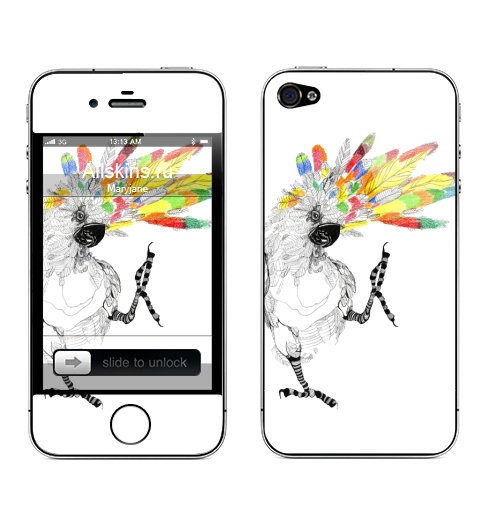 Наклейка на Телефон Apple iPhone 4S, 4 ТАНЦЫ попугайцы,  купить в Москве – интернет-магазин Allskins, милые животные, мило, позитив, птицы, попугаи, животные
