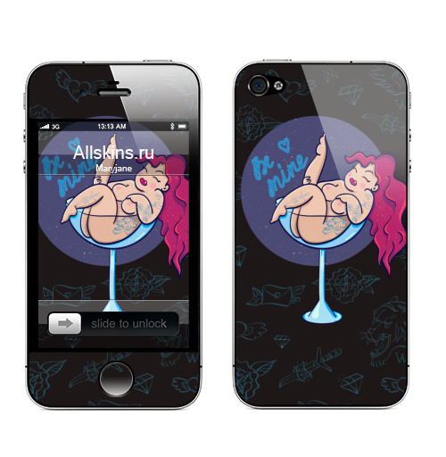 Наклейка на Телефон Apple iPhone 4S, 4 Лэйди в бокале,  купить в Москве – интернет-магазин Allskins, девичник, секс, пин-ап, татуировки, девушка