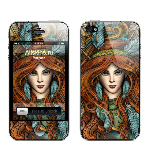 Наклейка на Телефон Apple iPhone 4S, 4 Зодиак Стрелец ,  купить в Москве – интернет-магазин Allskins, зодиак, знаки, стрелец, амазонка, перья, девушка, стрела, лицо, гороскоп