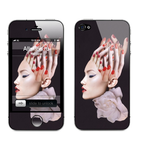 Наклейка на Телефон Apple iPhone 4S, 4 Пальцы,  купить в Москве – интернет-магазин Allskins, девушка, красота, ногти, лицо, цветы, коллаж