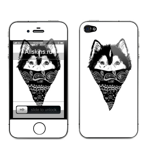 Наклейка на Телефон Apple iPhone 4S, 4 Пёс,  купить в Москве – интернет-магазин Allskins, крутые животные, собаки, персонажи, мафия, графика, белый, черный, животные, милые животные