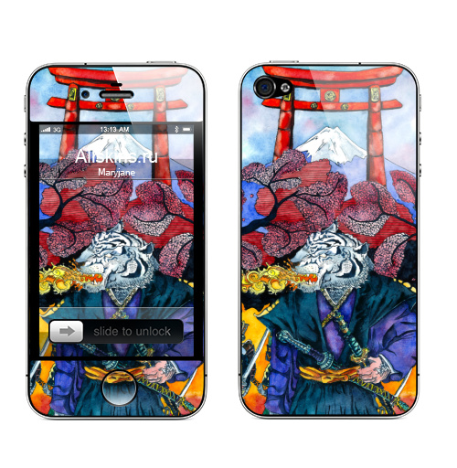 Наклейка на Телефон Apple iPhone 4S, 4 Без страха,  купить в Москве – интернет-магазин Allskins, Япония, тигры, самурай, восток, Мифы