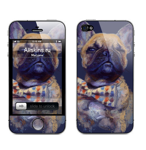 Наклейка на Телефон Apple iPhone 4S, 4 Французский бульдог,  купить в Москве – интернет-магазин Allskins, бульдог, Мопс, пастель