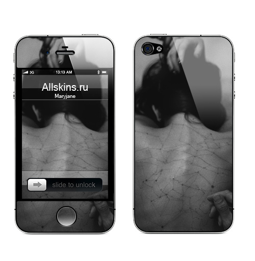 Наклейка на Телефон Apple iPhone 4S, 4 Живой рисунок,  купить в Москве – интернет-магазин Allskins, черно-белое, фотография, девушка
