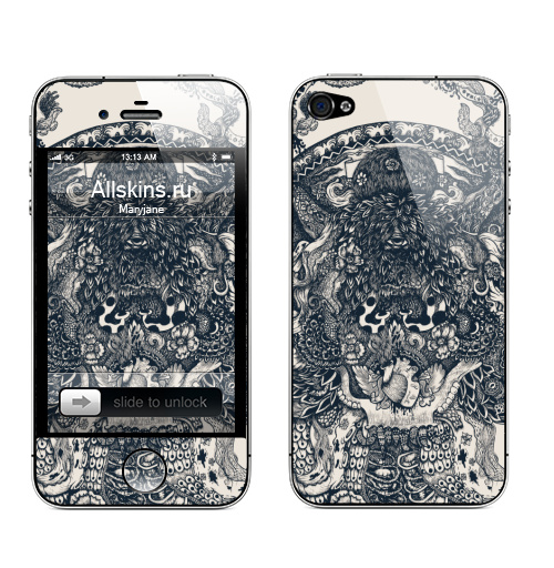 Наклейка на Телефон Apple iPhone 4S, 4 Морское чудовище,  купить в Москве – интернет-магазин Allskins, сюрреализм, графика, осьминог, щупальца, темный, треугольник, глаз, монстры