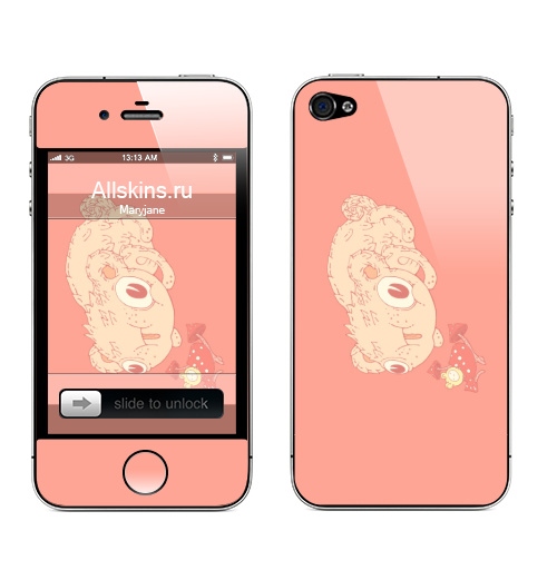 Наклейка на Телефон Apple iPhone 4S, 4 Вкусные грибочки,  купить в Москве – интернет-магазин Allskins, животные, зверушки, мультфильмы, кавайный, пушистый, мило, персонажи, веселый