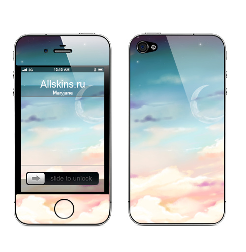 Наклейка на Телефон Apple iPhone 4S, 4 Волшебное небо,  купить в Москве – интернет-магазин Allskins, небо, нежно, космос, звезда, луна