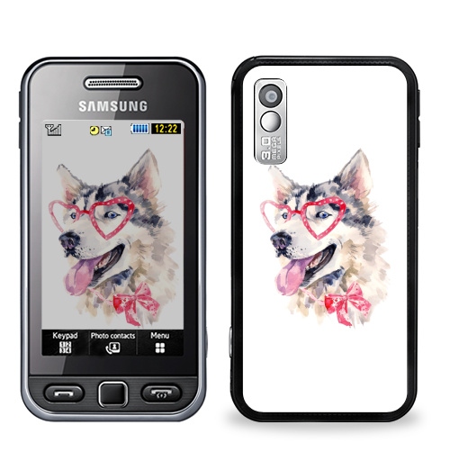 Наклейка на Телефон Samsung GT-S5230 Star Модная собака,  купить в Москве – интернет-магазин Allskins, крутые животные, милые животные, мило, хаски, розовый, очки, акварель, собаки, детские