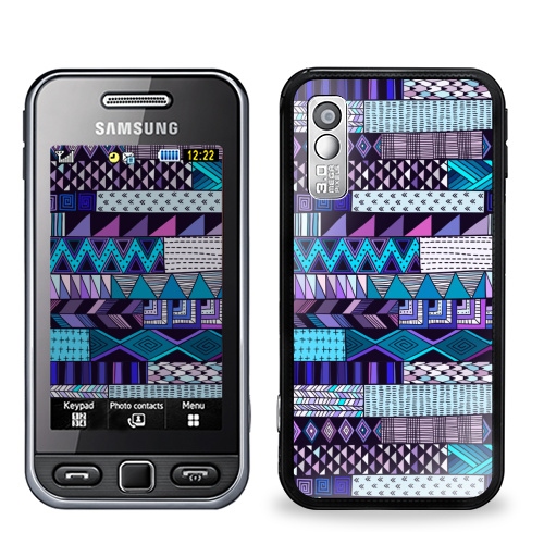Наклейка на Телефон Samsung GT-S5230 Star Полосатый узор. Синие тона,  купить в Москве – интернет-магазин Allskins, полоска, паттерн, дудлы, геометрия, розовый, синий, полосатый, графика