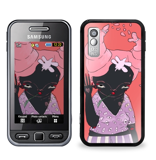 Наклейка на Телефон Samsung GT-S5230 Star Она,  купить в Москве – интернет-магазин Allskins, розовый, безразличие, любовь, силуэт, насекомые, девушка