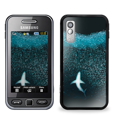 Наклейка на Телефон Samsung GT-S5230 Star Акула с рыбками,  купить в Москве – интернет-магазин Allskins, акула, морская, рыба, животные, графика, голубой, океаны, глубина, бирюзовый