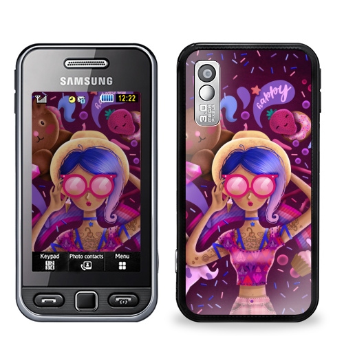 Наклейка на Телефон Samsung GT-S5230 Star Сладкий,  купить в Москве – интернет-магазин Allskins, сладости, татуировки, вкусный, мило, очки, девушка, розовый