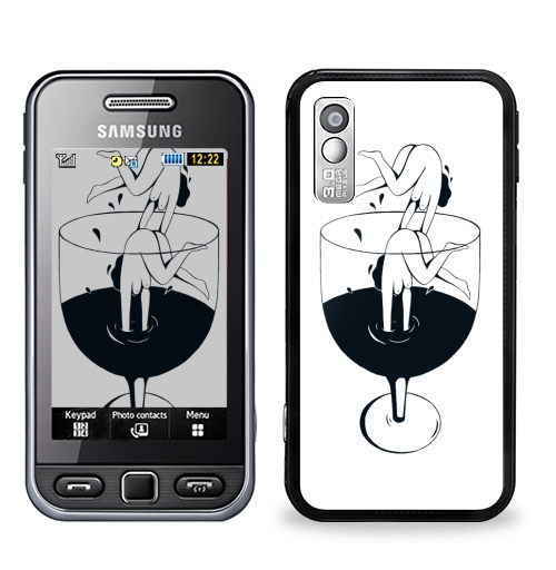 Наклейка на Телефон Samsung GT-S5230 Star Винишко,  купить в Москве – интернет-магазин Allskins, черно-белое, девушка, графика, вино