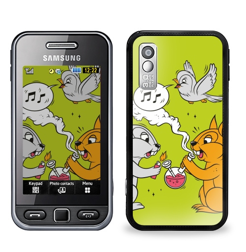 Наклейка на Телефон Samsung GT-S5230 Star Funny friends,  купить в Москве – интернет-магазин Allskins, заяц, белка, дружба, дым, кальян, ноты, птицы