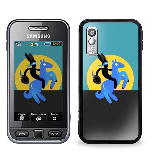 Наклейка на Телефон Samsung GT-S5230 Star Синийконь,  купить в Москве – интернет-магазин Allskins, черный, зорро, синий, лошадь, заяц