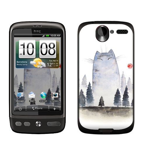 Наклейка на Телефон HTC HTC Desire Кот туманный,  купить в Москве – интернет-магазин Allskins, акварель, туман, лес, кошка