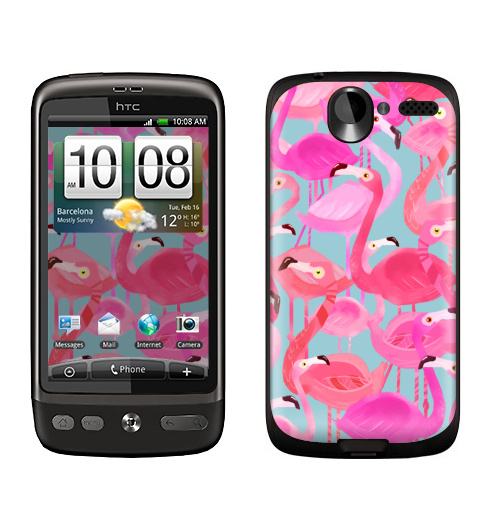 Наклейка на Телефон HTC HTC Desire Фламинго Серый фон,  купить в Москве – интернет-магазин Allskins, мило, птицы, фламинго, розовый, фуксия, сердце, тропики, лето, текстура, фауна