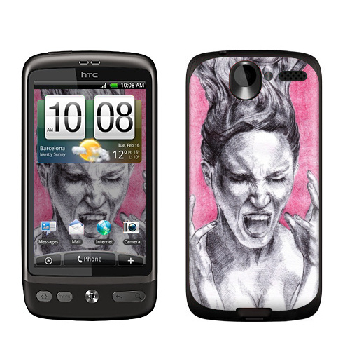 Наклейка на Телефон HTC HTC Desire Крик ярости,  купить в Москве – интернет-магазин Allskins, скетч, графика, ярость, гнев, девушка, крик