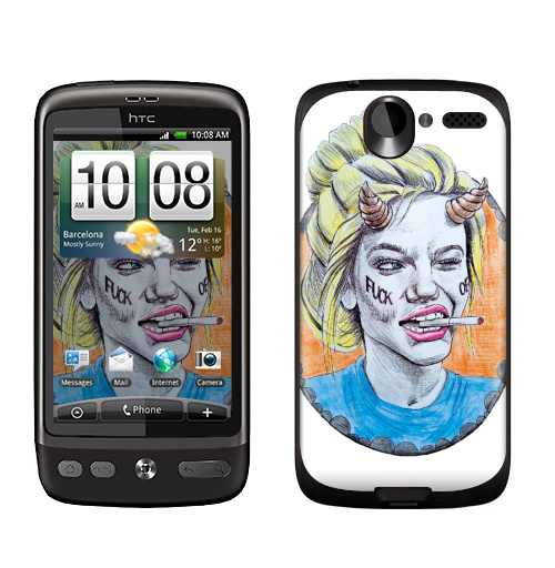 Наклейка на Телефон HTC HTC Desire Фак оф,  купить в Москве – интернет-магазин Allskins, хуйня, красота, рогатый, графика, портреты, брутально, девушка