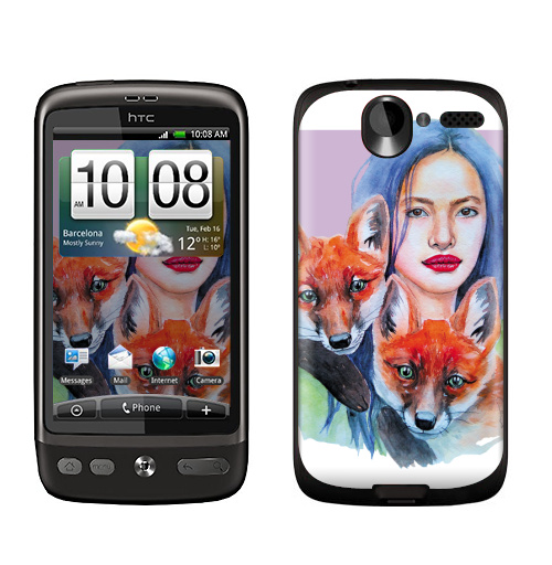Наклейка на Телефон HTC HTC Desire Тотем лисы,  купить в Москве – интернет-магазин Allskins, Тотемы, девушка, животные, красота, акварель, лиса, лисы, рыжая
