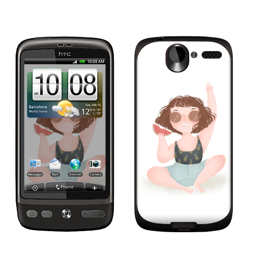 Наклейка на Телефон HTC HTC Desire Летняя девчонка,  купить в Москве – интернет-магазин Allskins, радость, настроение, ананас, счастье, солнце, арбуз, лето, девушка