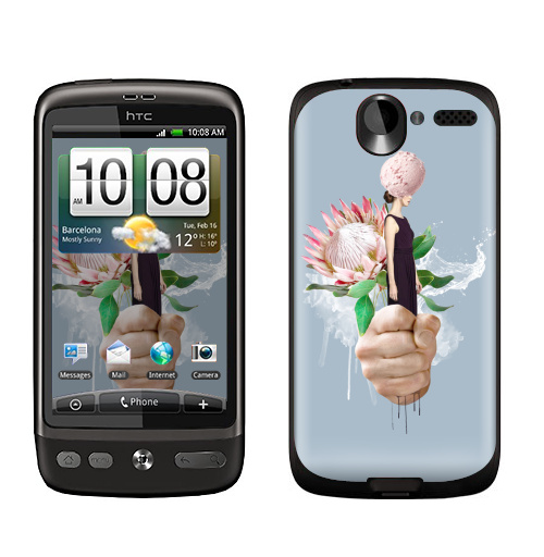 Наклейка на Телефон HTC HTC Desire Пастельный букет,  купить в Москве – интернет-магазин Allskins, букет, цветы, девушка, мороженое, акварель, белый, вода, нежно, пастельный, психоделичный