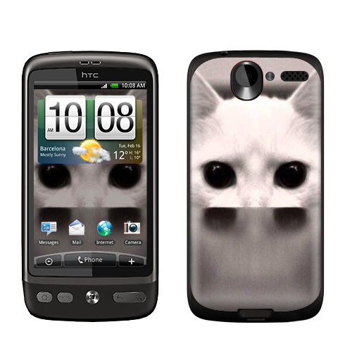 Наклейка на Телефон HTC HTC Desire Сквозь...,  купить в Москве – интернет-магазин Allskins, черно-белый, киса, кошка, глаз, фотография