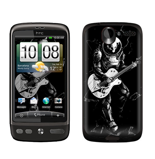 Наклейка на Телефон HTC HTC Desire Космический бард,  купить в Москве – интернет-магазин Allskins, скелет, космос, гитара, темнота, шлем