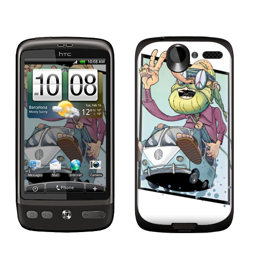 Наклейка на Телефон HTC HTC Desire Счастливый Хиппи,  купить в Москве – интернет-магазин Allskins, борода, хиппи, мир, минивэн, графика, винтаж, 70-e