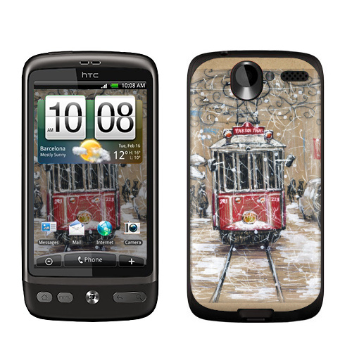 Наклейка на Телефон HTC HTC Desire Стамбульский трамвай в снегу,  купить в Москве – интернет-магазин Allskins, трамвай, Стамбул, снег