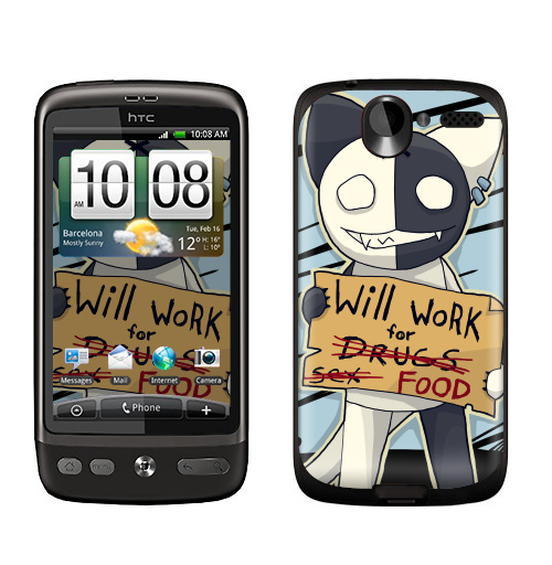 Наклейка на Телефон HTC HTC Desire Will work for...,  купить в Москве – интернет-магазин Allskins, продажи_надписи, надписи, кошка, работа, надписи на английском, 300 Лучших работ, милые животные