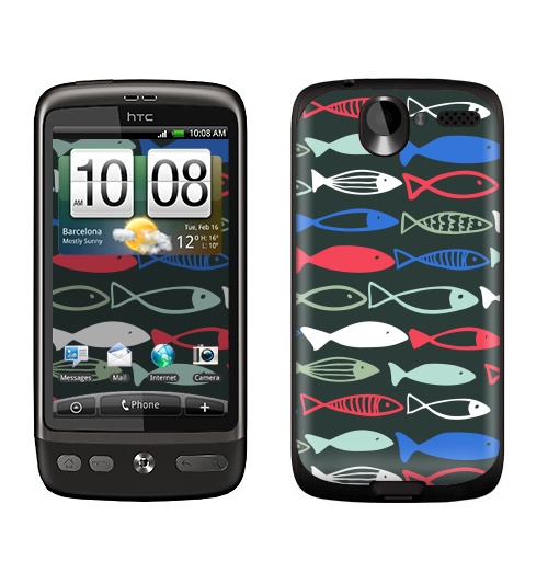 Наклейка на Телефон HTC HTC Desire Веселые рыбехи,  купить в Москве – интернет-магазин Allskins, милые животные, детские, океаны, морская, лето, вода, графика, рыба, животные