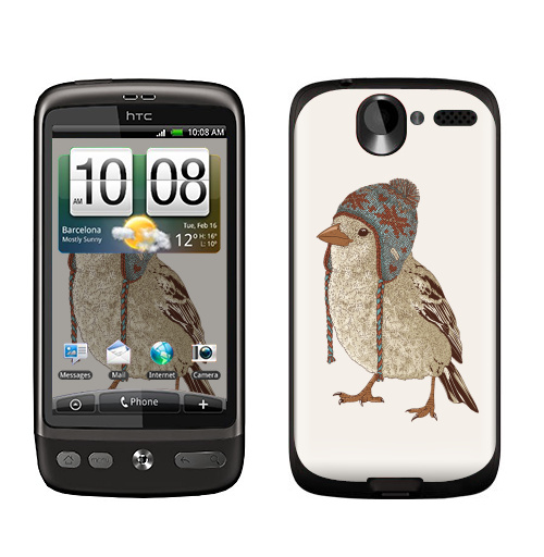 Наклейка на Телефон HTC HTC Desire Птица в шапке,  купить в Москве – интернет-магазин Allskins, 300 Лучших работ, пипстер, шапка, птицы, зима, новый год, коричневый, крутые животные