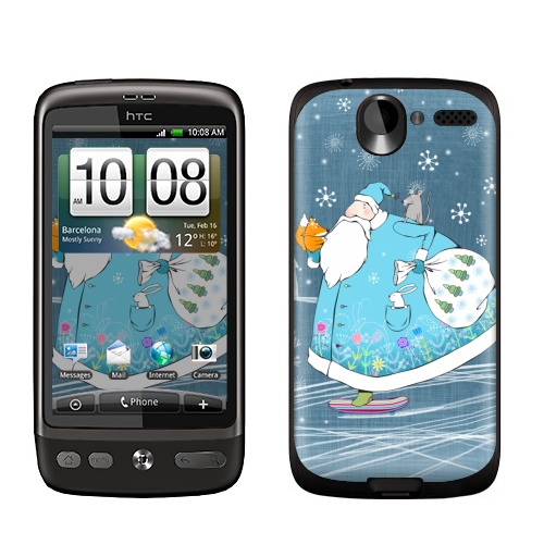 Наклейка на Телефон HTC HTC Desire Дед Мороз на скейте,  купить в Москве – интернет-магазин Allskins, новый год, зима, мороз, дед, детские