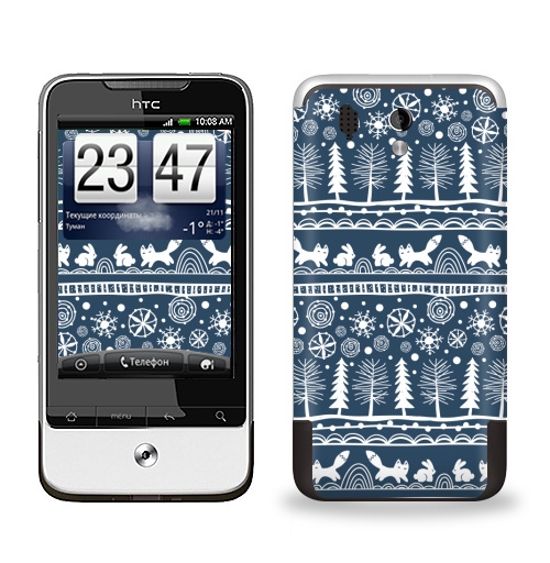 Наклейка на Телефон HTC HTC Legend Зимний лес,  купить в Москве – интернет-магазин Allskins, зима, лиса, лес, деревья, заяц, забавный, паттерн, снег