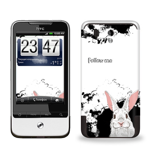Наклейка на Телефон HTC HTC Legend Следуй за белым кроликом,  купить в Москве – интернет-магазин Allskins, надписи на английском, заяц, белый, графика, надписи, черный, черно-белое, кролики, животные, зима