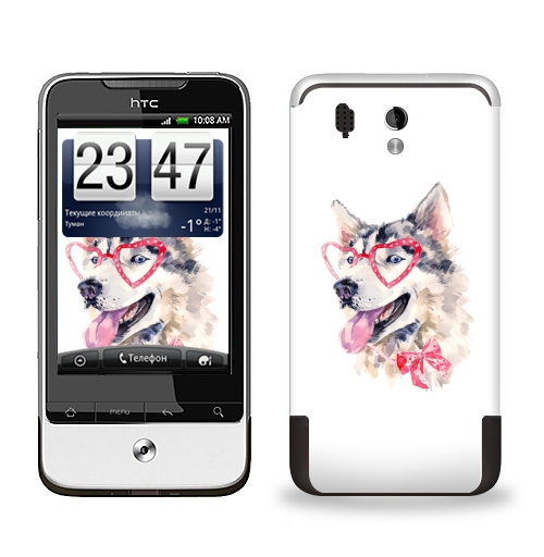 Наклейка на Телефон HTC HTC Legend Модная собака,  купить в Москве – интернет-магазин Allskins, крутые животные, милые животные, мило, хаски, розовый, очки, акварель, собаки, детские