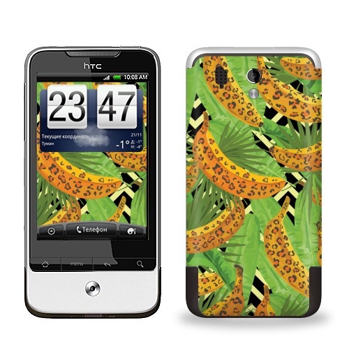 Наклейка на Телефон HTC HTC Legend Паттерн с банами,  купить в Москве – интернет-магазин Allskins, зеленый, текстура, хищник, джунгли, листья, тропики, паттерн, леопард, банан
