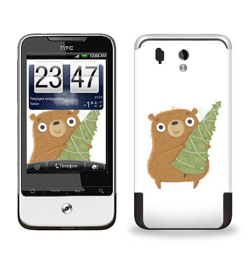 Наклейка на Телефон HTC HTC Legend Новогодний Мишка,  купить в Москве – интернет-магазин Allskins, медведь, новый год, персонажи, детские