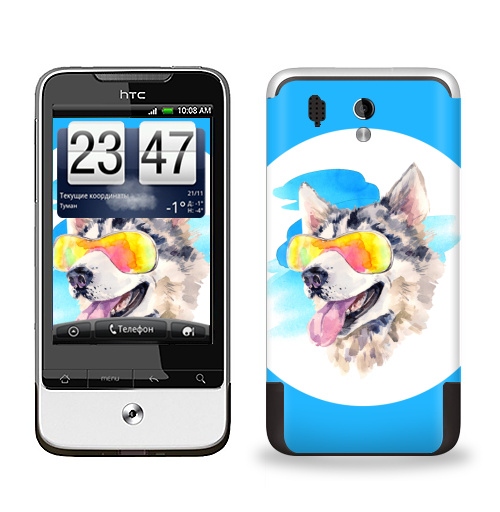 Наклейка на Телефон HTC HTC Legend Хаски сноубордист,  купить в Москве – интернет-магазин Allskins, крутые животные, мило, животные, персонажи, собаки, хаски, акварель, детские, соба, милые животные