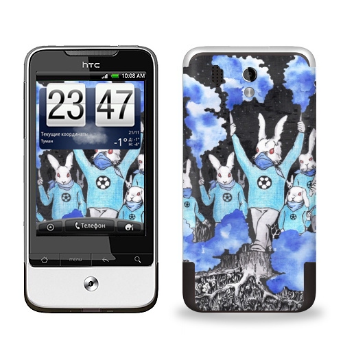 Наклейка на Телефон HTC HTC Legend Кролики около футбола,  купить в Москве – интернет-магазин Allskins, кролики, заяц, футбол, футбольные_фанаты, болельщики