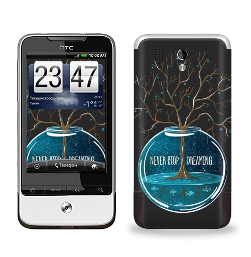 Наклейка на Телефон HTC HTC Legend Не переставай мечтать,  купить в Москве – интернет-магазин Allskins, мечта, синий, бирюзовый, космос, деревья, рыба, вода, гики, растр, галактика