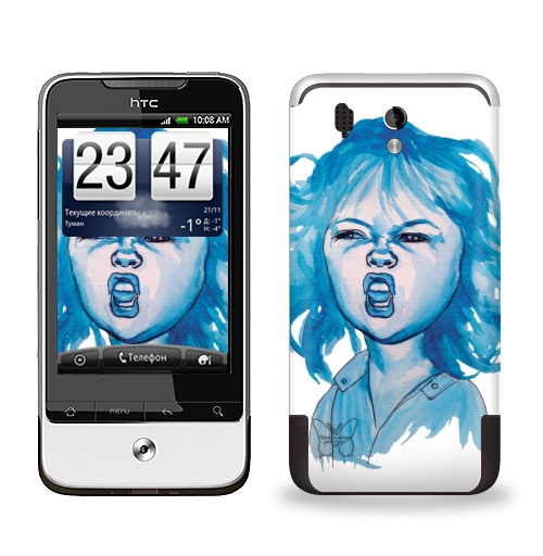 Наклейка на Телефон HTC HTC Legend Трээээш,  купить в Москве – интернет-магазин Allskins, синий, акварель, ребенок, девушка, эмоция, хардкор