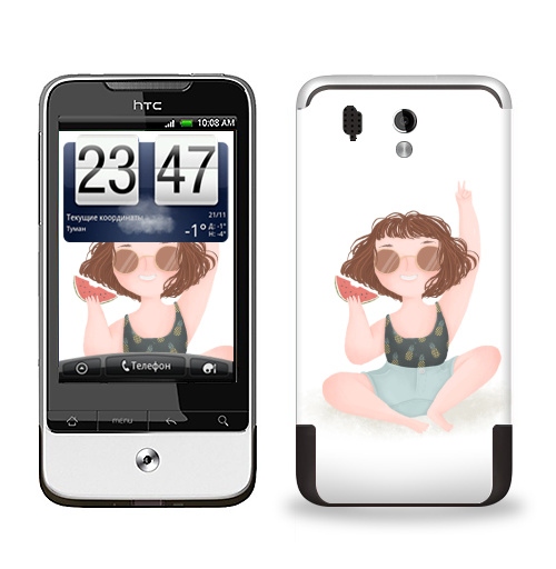 Наклейка на Телефон HTC HTC Legend Летняя девчонка,  купить в Москве – интернет-магазин Allskins, радость, настроение, ананас, счастье, солнце, арбуз, лето, девушка